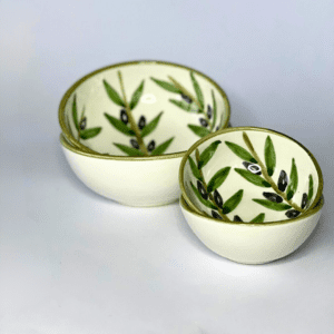 Keramik Skål med Oliven Mønster | Rund