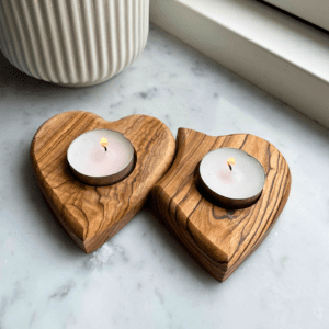 Twin Heart fyrfadsholder | Oliventræ